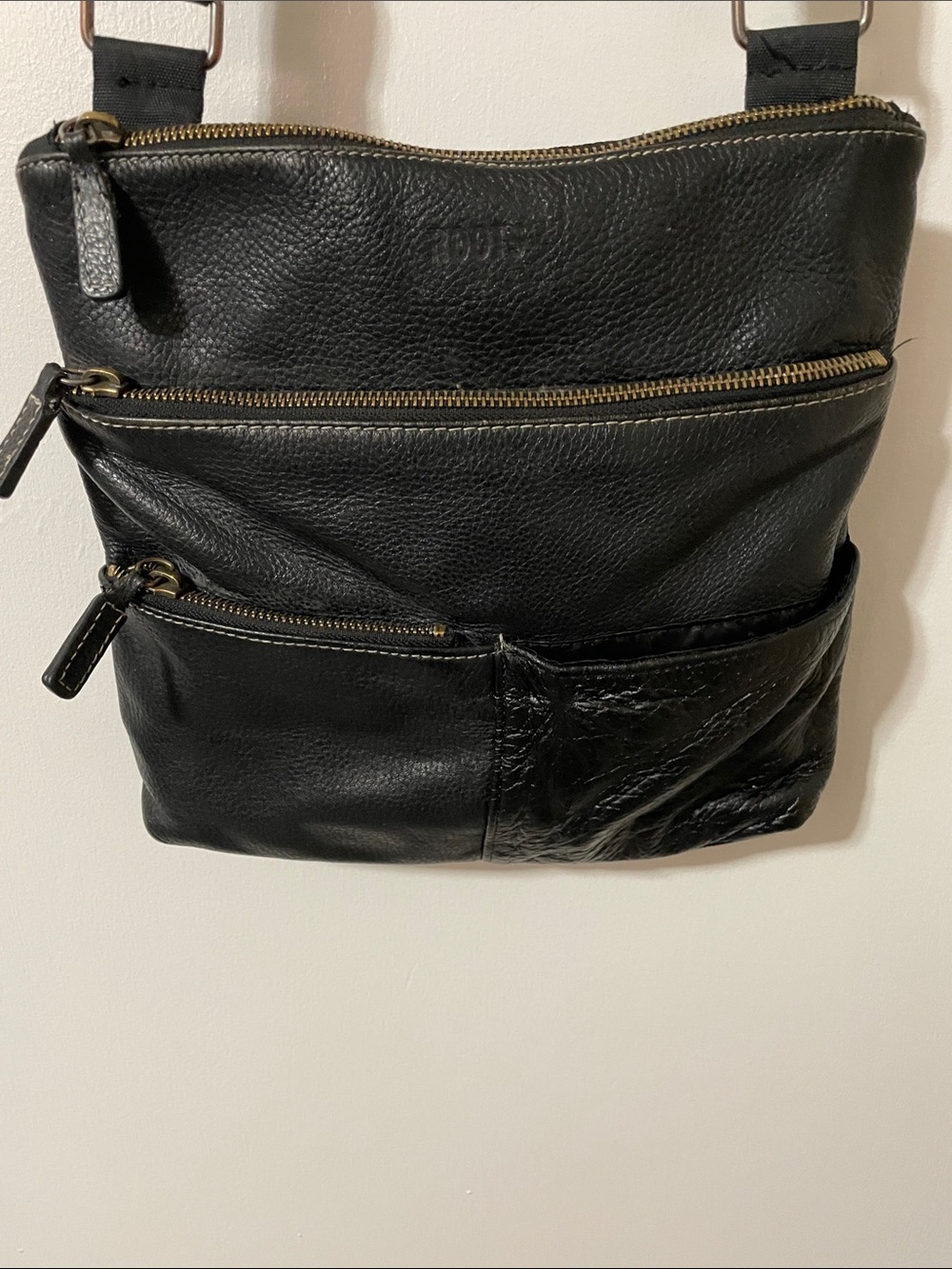 Vintage Roots Black Leather & Nylon Crossbody Bag
